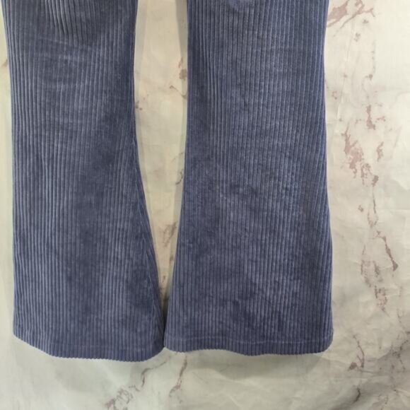 Aerie Leggings Women Medium Short Blue Flare Groove On Velour Corduroy High - Picture 8 of 11